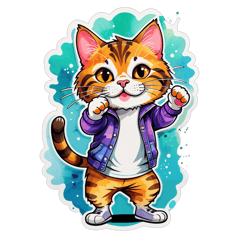 A cool dabbing tabby cat in watercolor sticker on T-Shirt