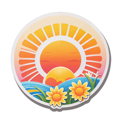 Make a vector design for print, the sun is a daisy setting on the horizon. The word "daisy" is at the top of the image, and the word "sunset" is at the bottom sticker on T-Shirt