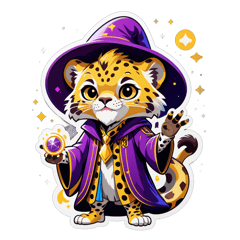 Cheetah-like wizard, Information Technology, AI,  sticker on T-Shirt