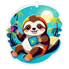  The image depicts a charming and adorable sloth holding a phone, with a relaxed and content expression on its face. The sloth is positioned in a way that suggests it is lounging or reclining, perhaps in a tree or on a comfortable surface. The overall style of the image is whimsical and playful, with bright and cheerful colors that evoke a sense of joy and lightheartedness. The lighting is soft and warm, creating a cozy and inviting atmosphere. This image captures the essence of taking it easy and enjoying the simple pleasures in life, with a touch of humor and cuteness thrown in for good measure. sticker on T-Shirt