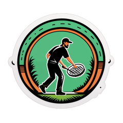 disc golf basket thats slightly arched tilled to the ground, with a player in front sticker on T-Shirt