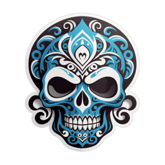 skull mixed with maori design elements sticker on T-Shirt