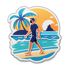 a human walking in beach sticker on T-Shirt