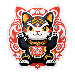 maneki neko tribal style sticker on T-Shirt