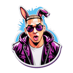 I need super cool bad bunny(singer)design for t-shirt sticker on T-Shirt