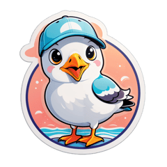 a cute looking seagull wearing a cap sticker on T-Shirt