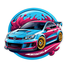 Necesito crear un logo para una camiseta de una empresa de detailing automotriz llamada Hard detail donde aparece un coche reluciente y los colores principales son el granate y el azul sticker on T-Shirt