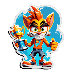 Crash Bandicoot holding a platinum trophy sticker on T-Shirt