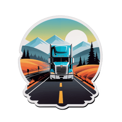 cool semi truck, long haul trucker, lonely road, fog ahead across the distance sticker on T-Shirt