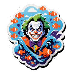 the joker swimming in a cloud full of little humans dancing on a clown fish wearing a cloud sticker on T-Shirt