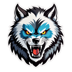 A fierce wolf face sticker on T-Shirt