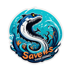 venom. Design: "Save the Seas" Design Description:  Core Elements: The design features a powerful, bold signature word: “Save the Seas” The word should be written in a dynamic, sweeping script font that conveys energy and movement, as if it’s breaking free f sticker on T-Shirt