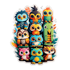totem, funny animals such as a turtle, puppy, toucan,  and owl climb on totem  sticker on T-Shirt