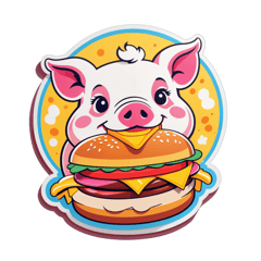 a pig eating a burguer sticker on T-Shirt