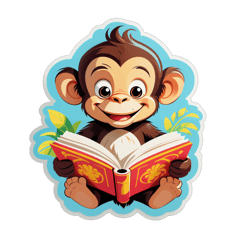 a happy monkey reading a fancy book sticker on T-Shirt