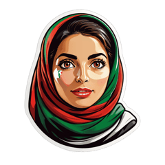  --une femme palestinnienne  de bout un foulard palestinien  sur la tete ,, très haut elle brande le drapeau palestinien..  trois hommes arabes , un cache ses yeux avec ses mains , un cache sa  bouche avec ses mains, l'autre cache ses oreilles avec ses mains. sticker on T-Shirt