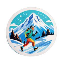 running towards the snow mountain sticker on T-Shirt