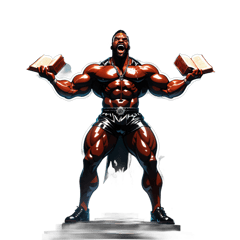 A wrathful yet Gorgeous male black Desi heavyweight Bodybuilder  Devil! ripping apart a bible with much zeal and fervor, foaming at the mouth at the podium of an Incredibly beautiful stained glass cathedral that's on fire- black smoke all around,hd,backlit, dramatic light,4k,8k,high resolution photo. 35mm film.clear distinct facial features. Ground level upwards shot. sticker on T-Shirt