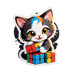 Cute kitten playing with a Rubik cube sticker on T-Shirt