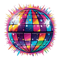 a large disco ball with bright colours shining out of it  sticker on T-Shirt