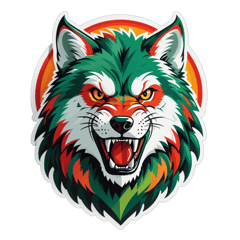 um lobo guará com cores de fundo vermelho e laranja com detalhes em verde sticker on T-Shirt