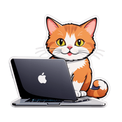 A cat working in front of a macbook sticker on T-Shirt