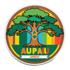 tree with reggae colors saying AUPIU Family sticker on T-Shirt