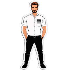 make me only a white shirt and a black pant for drivers, human interference not required in photo, on shirt there must be written AURCO on pocket side sticker on T-Shirt