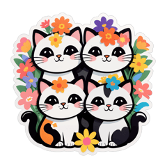 cute cats with flowers sticker on T-Shirt