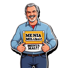 Long sleeve shirt with a big anus in front of a middle aged man, and the inscription in booth sleeves "Menja'm l'ullera!" sticker on T-Shirt