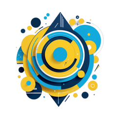Here’s a concept for your minimalist t-shirt design:  Design Elements: Composition: A balanced, asymmetrical arrangement of geometric shapes (circles, triangles, rectangles) flowing dynamically across the chest or off-center.  Shapes:  Circles – Smooth, overlapping in varying sizes.  Triangles – Sharp, angular forms contrasting the circles.  Rectangles – Thin, elongated bars for structure.  Color Palette:  Vibrant Yellow – For focal points.  Cyan & Blue – Layered for depth.  White Background – Clean and crisp.  Style:  Abstract, modern, and vector-based.  Subtle transparency effects for overlapping shapes.  No outlines, only solid fills.  Placement: Centered or upper-left chest for a contemporary look.  Alternatively, a scattered pattern for a more playful vibe.  Technical Notes: Fully vector (SVG/AI) for scalability.  High-contrast colors for easy screen printing.  Would you like any refinements, such as a specific shape dominance or layout preference? sticker on T-Shirt