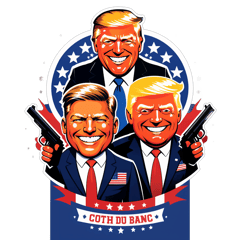 Tshirt with Robert Fico and Donald Trump holding shoulders and smiling with Guns in their hands, with slogan Bulletproofed sticker on T-Shirt