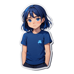 Dark Blue Shirt, write Softcore Sadness sticker on T-Shirt